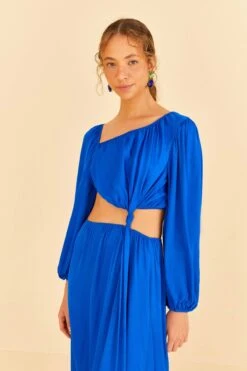 Farm Rio Blue Viscose Satin Midi Dress