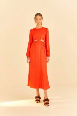 Farm Rio Red Viscose Satin Midi Dress 8 Farm Rio Red Viscose Satin Midi Dress -Farm Rio Shoop 313816 01
