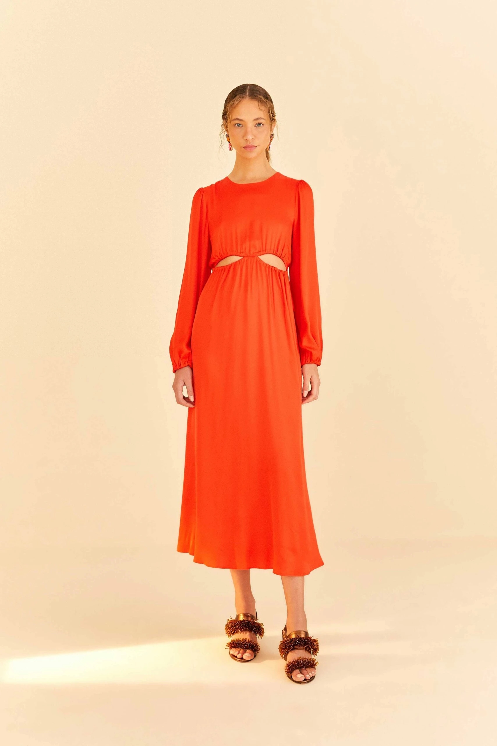 Farm Rio Red Viscose Satin Midi Dress 4 Farm Rio Red Viscose Satin Midi Dress - Image 4