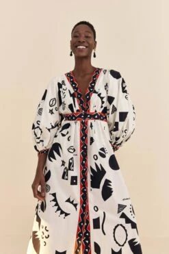 Farm Rio Off-White Pitta Soul Puff Sleeve Midi Dress -Farm Rio Shoop 314083 03