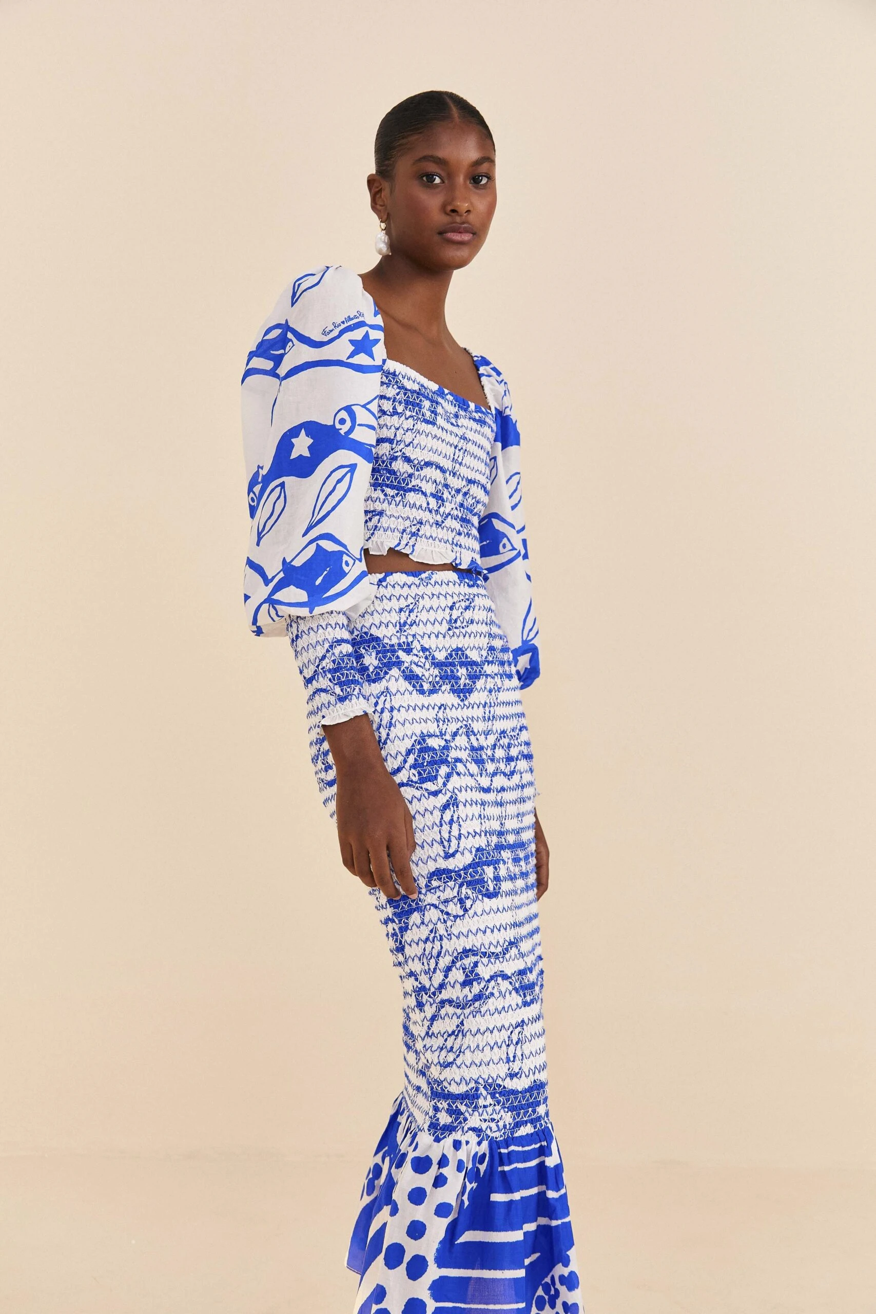 Farm Rio Off-White Pitta Waves Smocked Midi Skirt 1 Farm Rio Off-White Pitta Waves Smocked Midi Skirt