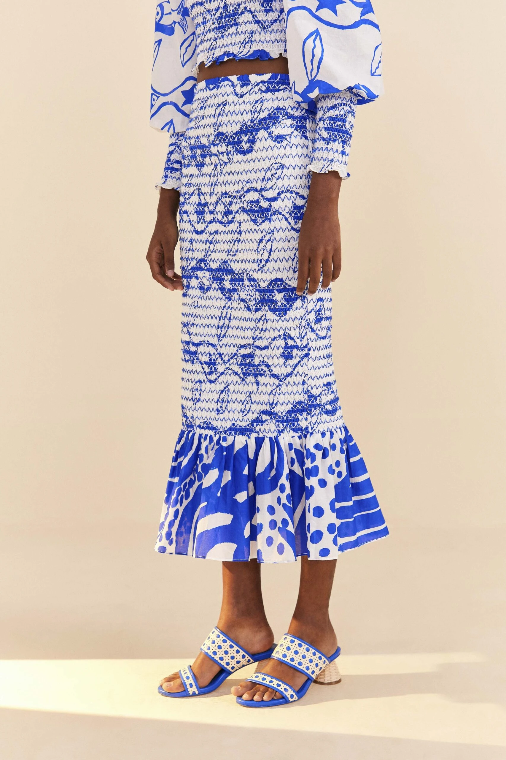 Farm Rio Off-White Pitta Waves Smocked Midi Skirt 3 Farm Rio Off-White Pitta Waves Smocked Midi Skirt - Image 3