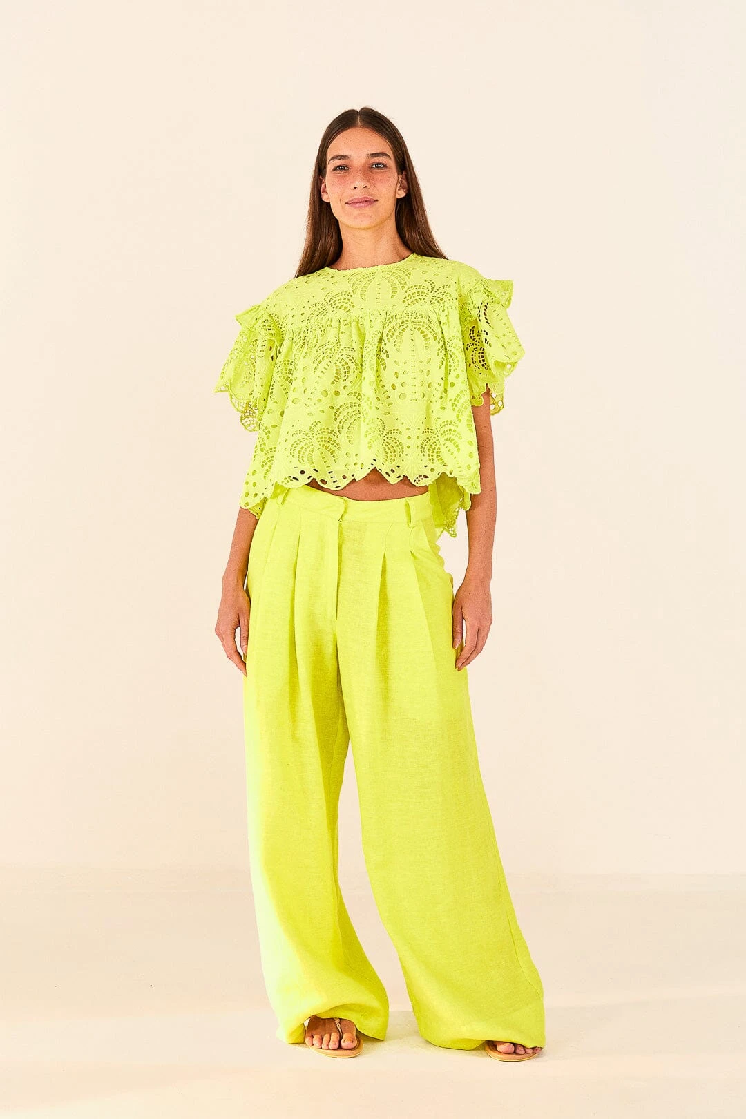 Farm Rio Lime Green Palm Tree Richelieu Blouse 2 Farm Rio Lime Green Palm Tree Richelieu Blouse - Image 2