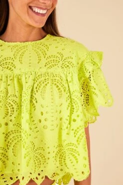 Farm Rio Lime Green Palm Tree Richelieu Blouse 8 Farm Rio Lime Green Palm Tree Richelieu Blouse -Farm Rio Shoop 314472 03