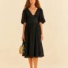 Farm Rio Black Short Sleeves Midi Dress