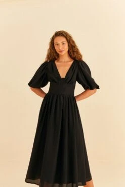 Farm Rio Black Short Sleeves Midi Dress -Farm Rio Shoop 314512 04