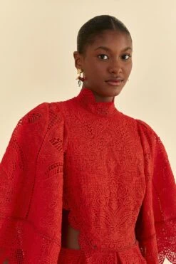 Farm Rio Red Guipure Cut Out Midi Dress -Farm Rio Shoop 314516 03