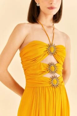 Farm Rio Yellow Sleeveless Maxi Dress With Sun Buckle -Farm Rio Shoop 314753 03