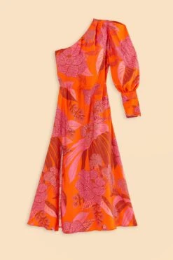 Farm Rio Red Dewdrop Floral One Shoulder Midi Dress -Farm Rio Shoop 314754 05