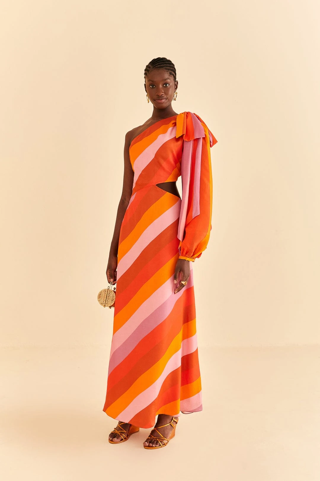Farm Rio Party Stripes Multicolor One Shoulder Maxi Dress 1 Farm Rio Party Stripes Multicolor One Shoulder Maxi Dress
