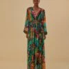 Farm Rio Banana Foliage V Neckline Maxi Dress