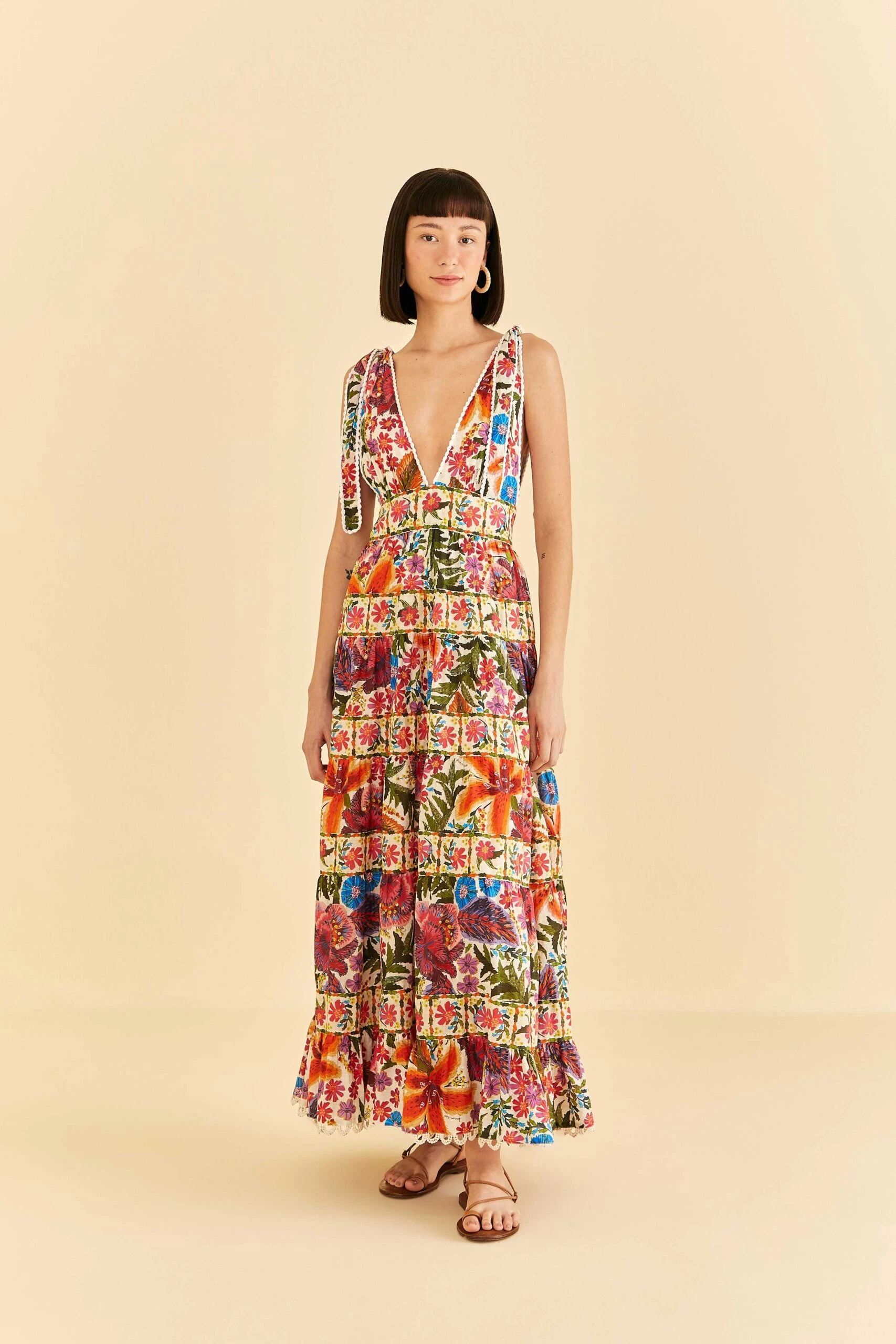 Farm Rio Off-White Tropical Yard Sleeveless Midi Dress 2 Farm Rio Off-White Tropical Yard Sleeveless Midi Dress - Image 2