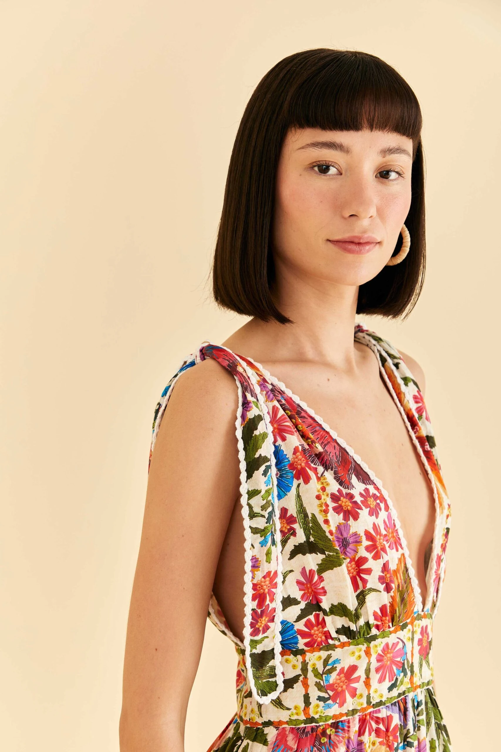 Farm Rio Off-White Tropical Yard Sleeveless Midi Dress 3 Farm Rio Off-White Tropical Yard Sleeveless Midi Dress - Image 3