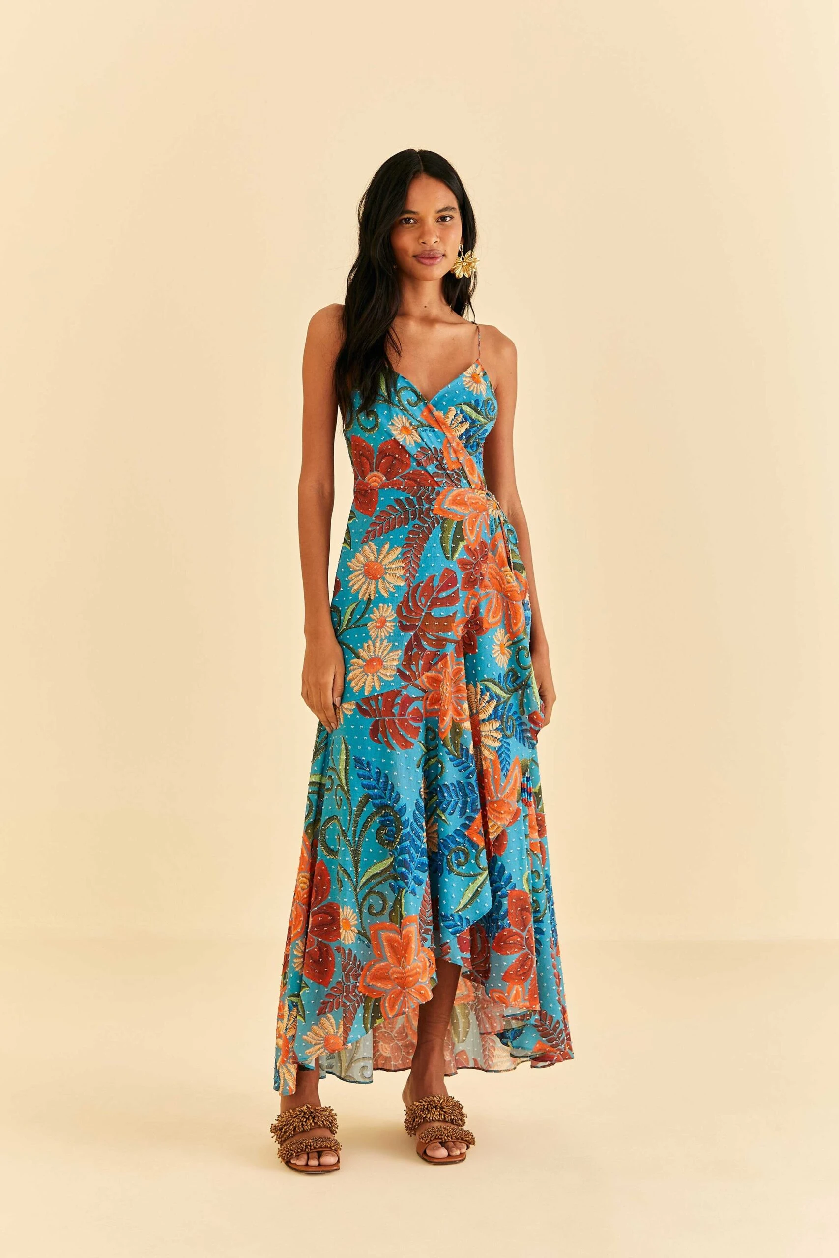 Farm Rio Blue Flower Dream Sleeveless Midi Dress 2 Farm Rio Blue Flower Dream Sleeveless Midi Dress - Image 2