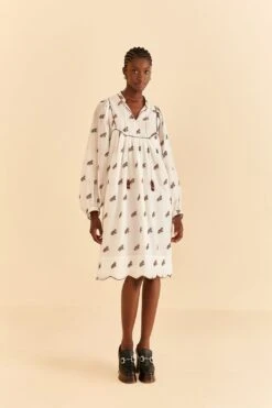 Farm Rio Off-White Embroidered Horses Midi Dress