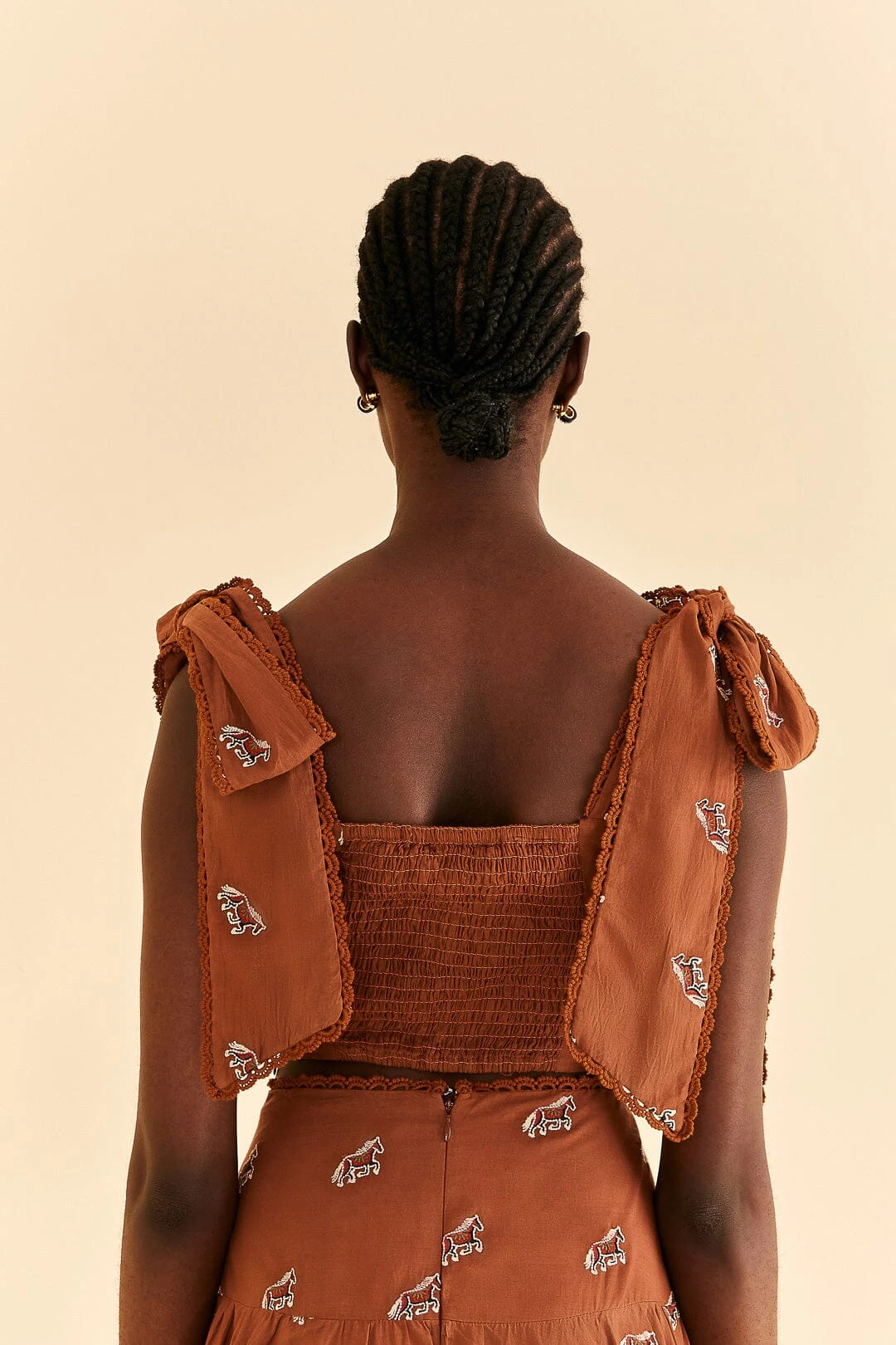 Farm Rio Caramel Embroidered Horses Crop Top 4 Farm Rio Caramel Embroidered Horses Crop Top - Image 4