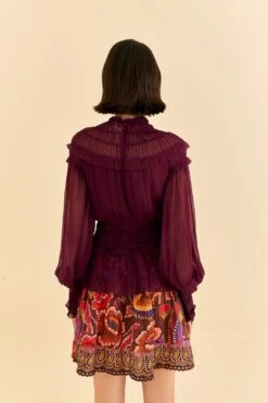 Farm Rio Burgundy Ruffle High Neck Blouse 11 Farm Rio Burgundy Ruffle High Neck Blouse -Farm Rio Shoop 315975 04