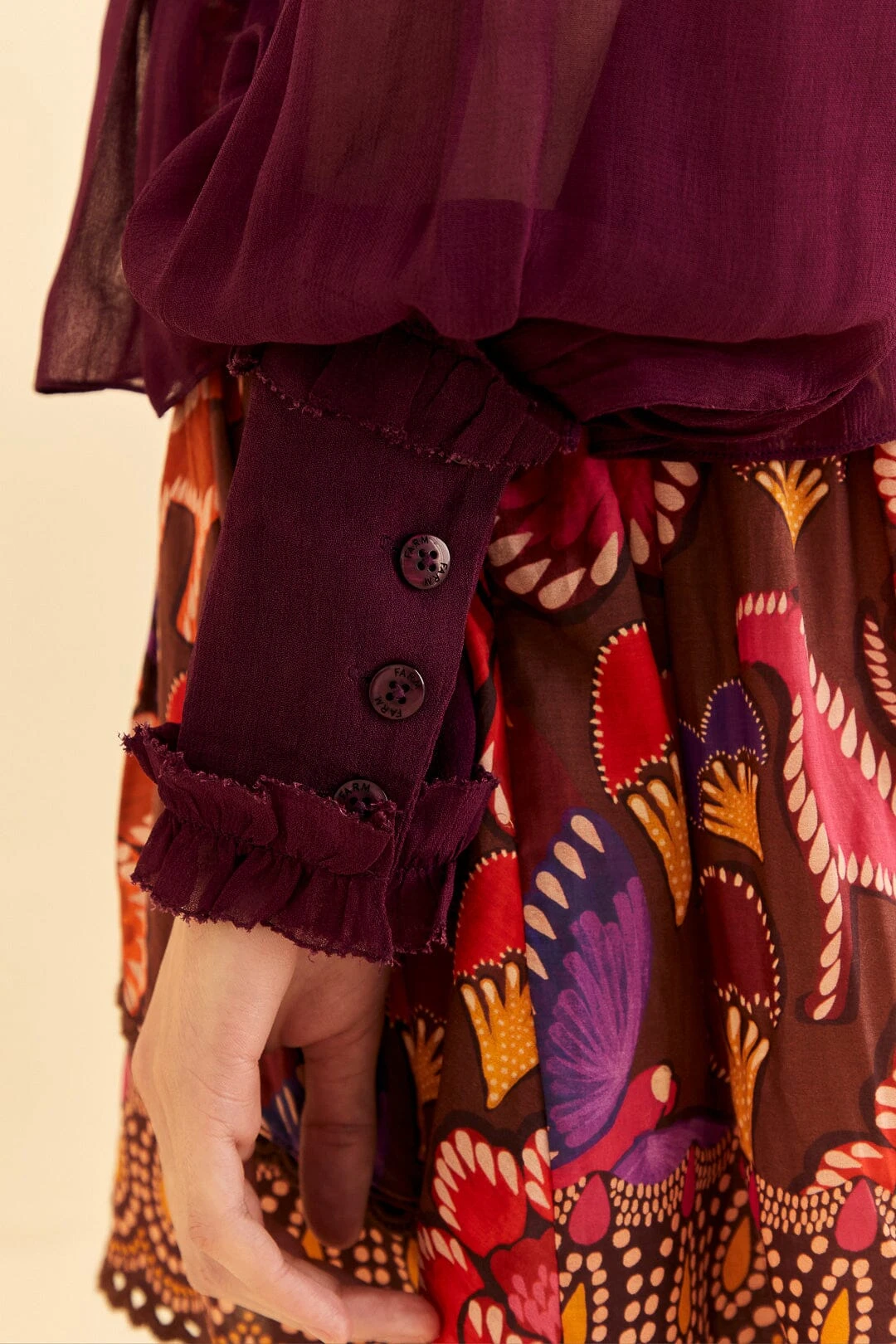 Farm Rio Burgundy Ruffle High Neck Blouse 6 Farm Rio Burgundy Ruffle High Neck Blouse - Image 6