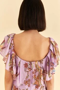 Farm Rio Lilac Floral Monkey Short Sleeve Maxi Dress -Farm Rio Shoop 316417 05