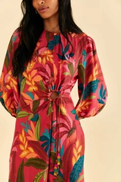 Farm Rio Red Rooster Leaves Long Sleeve Mini Dress -Farm Rio Shoop 316430 03