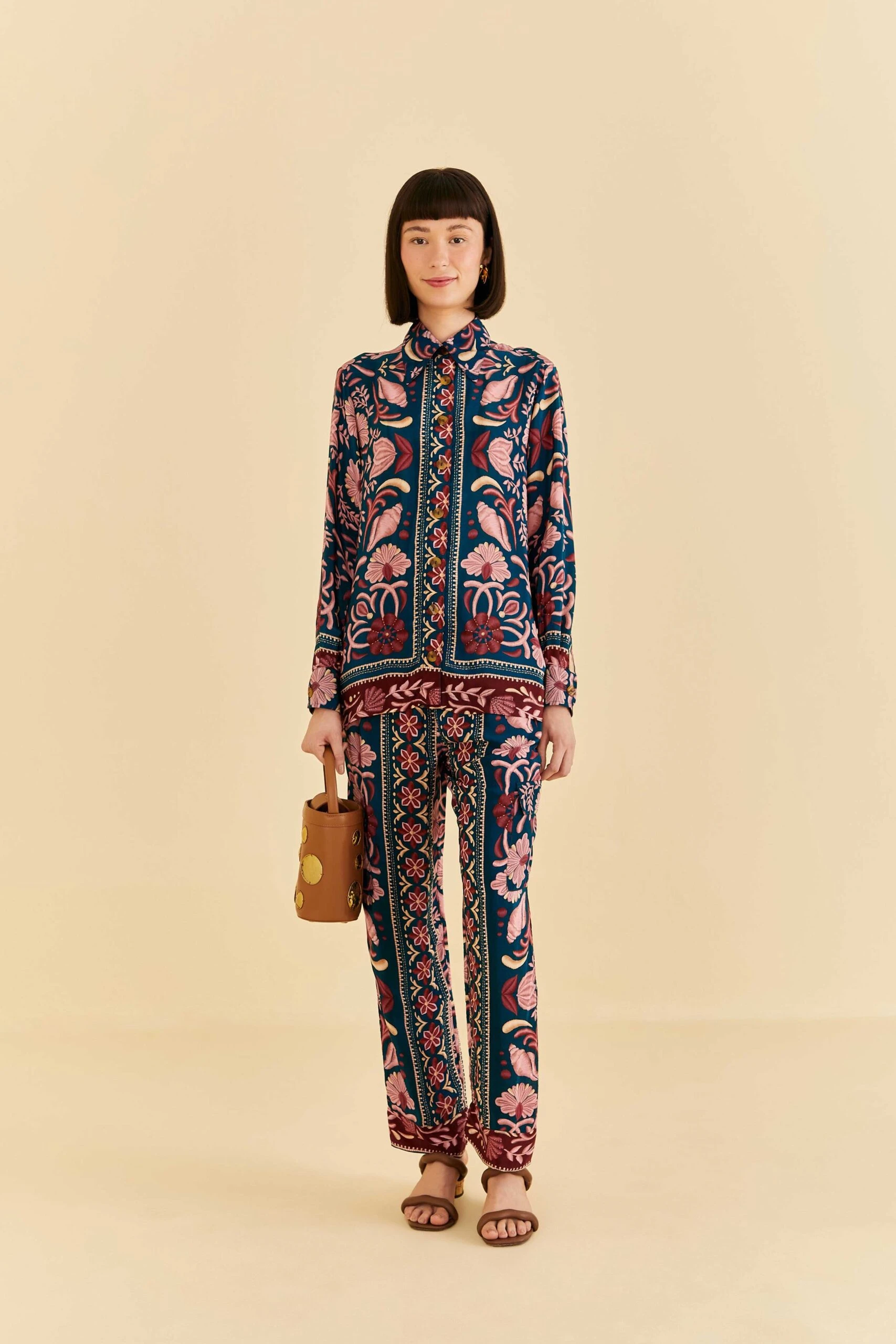 Farm Rio Teal Seashell Tapestry Shirt 2 Farm Rio Teal Seashell Tapestry Shirt - Image 2