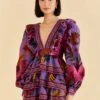 Farm Rio Purple Maxi Flowers Mini Dress
