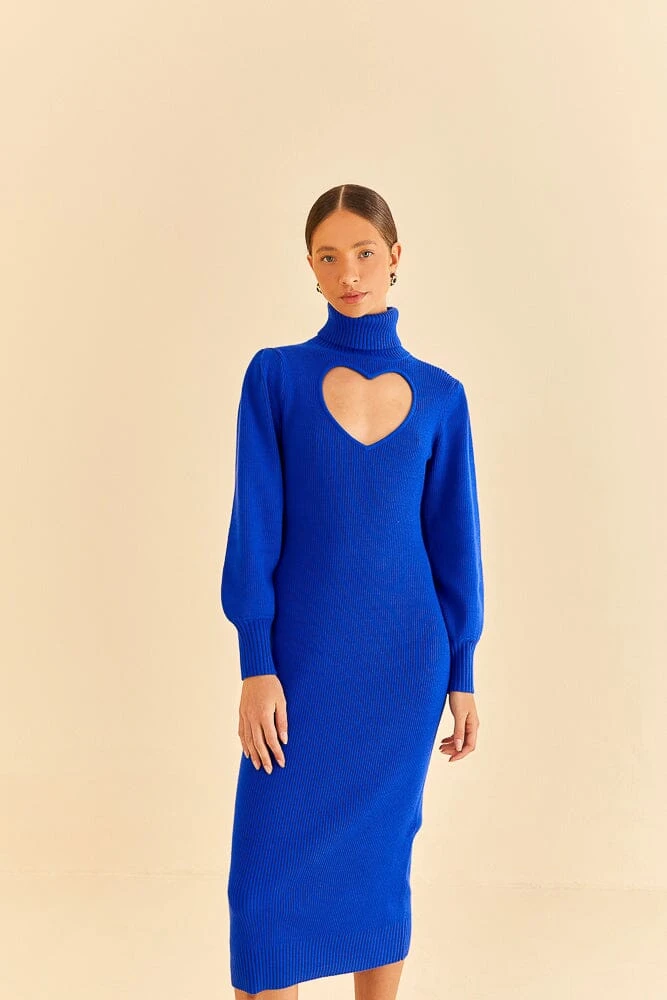 Farm Rio Blue Heart Neckline Knit Dress 2 Farm Rio Blue Heart Neckline Knit Dress - Image 2